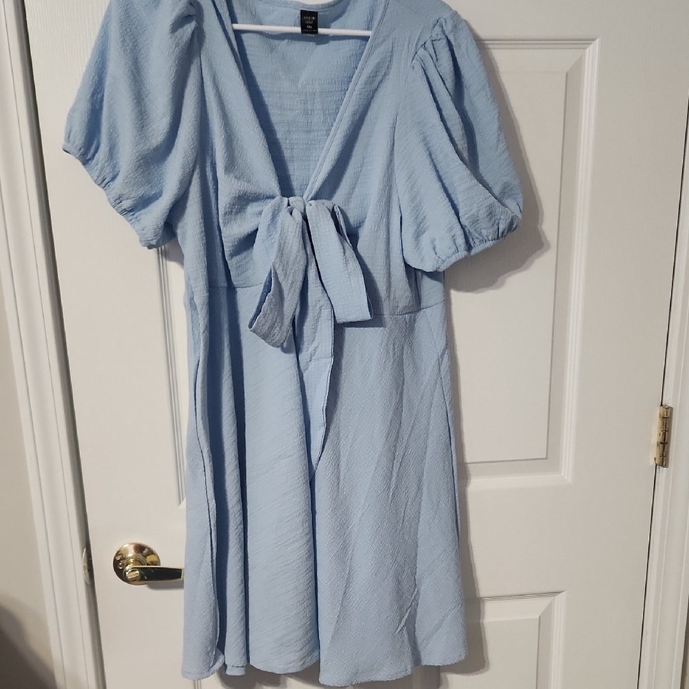 SHEIN Sky Blue Puff Sleeve Mini Dress